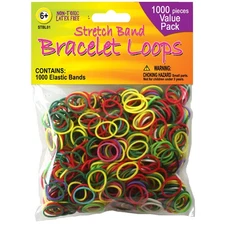 Pepperell Stretch Band Bracelet Loops 1,000/Pkg-Assorted Colors - 3 Pack