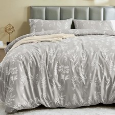 Duvet Cover King Size, King 104"x90" 01 - Silver Grey Leaves No Comforter