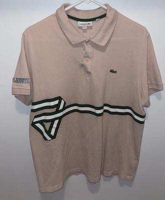 Lacoste Polo Shirt Mens 7 XXL Pink Cotton Short Sleeve Rare Ribbon Stripe Pink