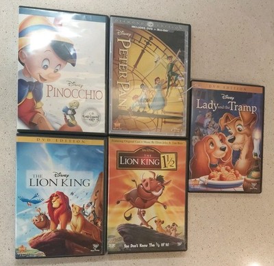 Lot of 5 Disney dvds,Pinocchio,Peter Pan,Lady and the Tramp,Lion king 1&1 1/2