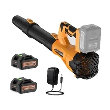 Leaf Blower Cordless, 650 CFM/170 MPH, 6-Speed Levels with 2 X Orange 2 Battery