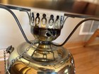 VTG Nickle/Brass Electrified Oil Lamp w/Glass Chimney & White Milk Shade 21×12" — photo 9