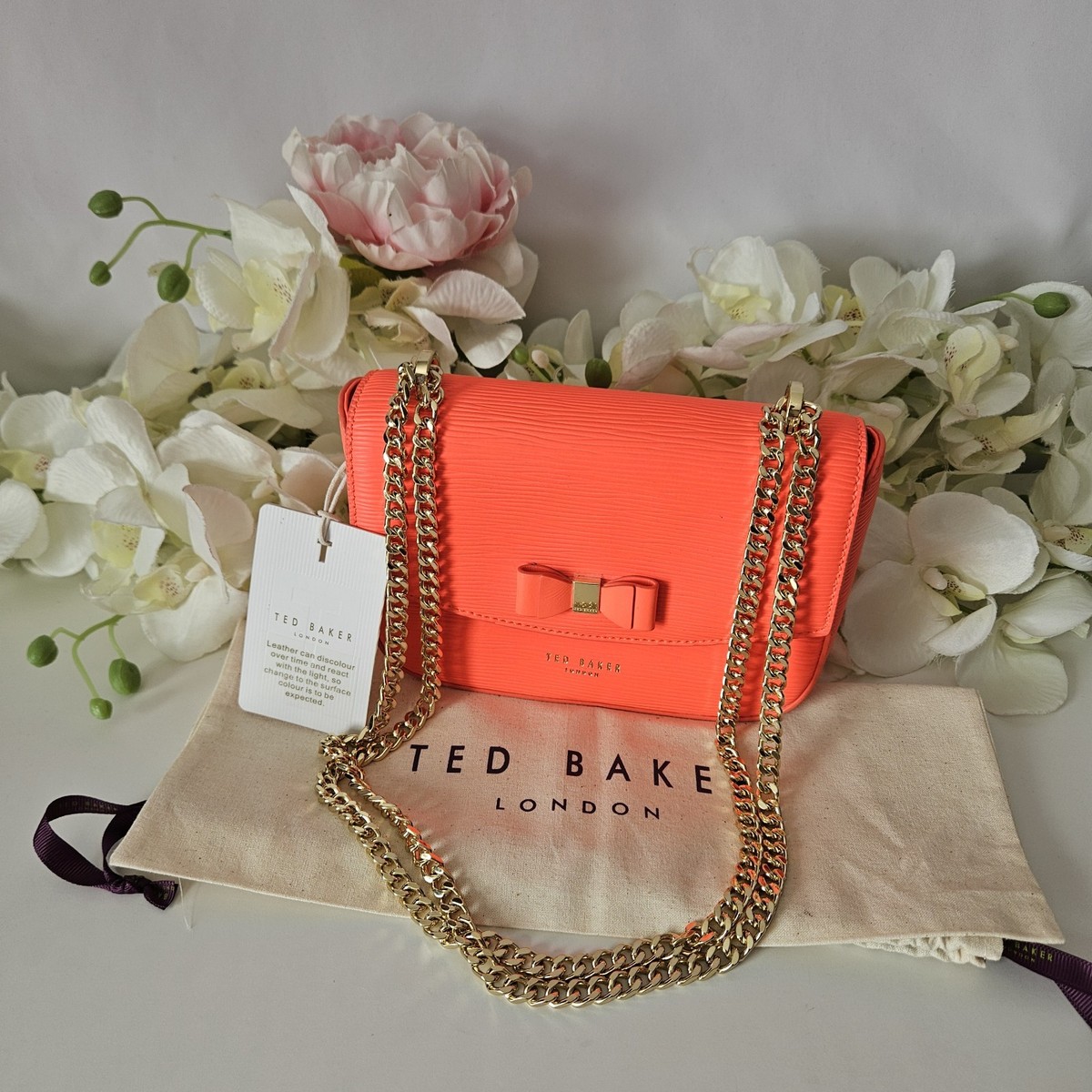 Ted Baker Neon Orange Daissy Bow Mini crossbody bag NWOT UK