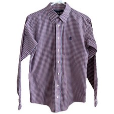 Brooks Brothers Fleece Shirt Boys Sz L Plaid Long Sleeve Button Up Non Iron Logo