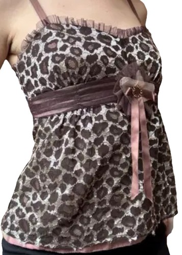 🔥 Nanette Lepore Frilly Corset Bustier Leopard Brown Y2K Size 2 - Picture 10 of 10