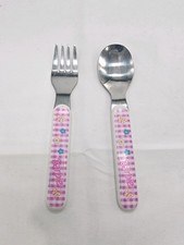 VINTAGE 1990s Barbie Fork Spoon Set Small for Kids Pink Plaid