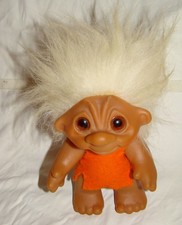 Vtg Thomas Dam Troll White Hair Orange Felt Outfit Made in Denmark Vinyl 6.25"