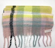 Anthropologie New Scarf Blanket Wrap Oversized Pink Plaid Fringe 21” X 80” Cozy