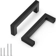 5 Pack Black Cabinet Pulls Stainless Steel 4Inch Cabinet Handles Square Corner B