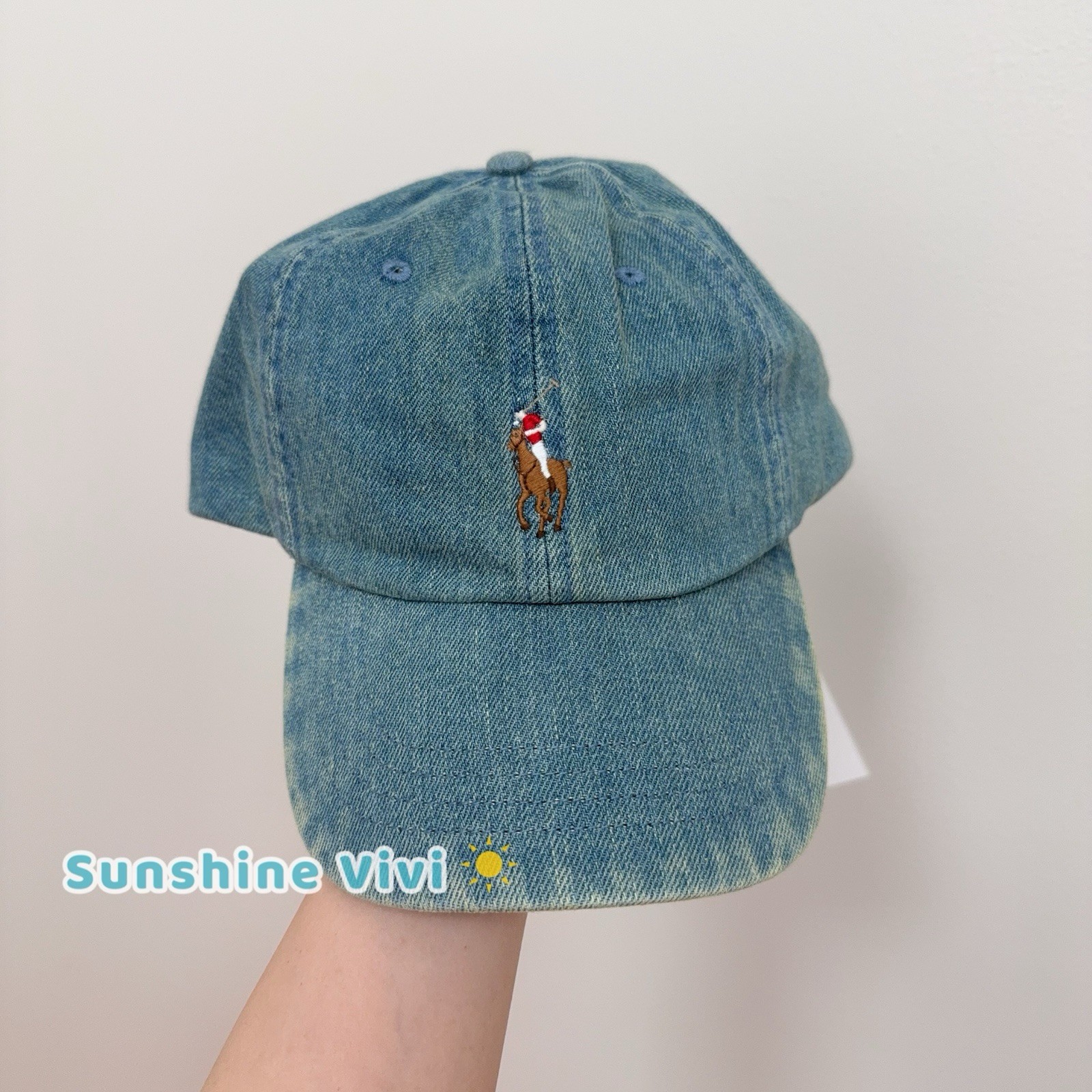 Polo Ralph Lauren Polo Pony Denim Berretto da Baseball Blu Multi Unisex Nuovo con etichette