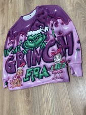 Grinch Kids Christmas Graphic Pullover Sweater Purple Knit Long Sleeve