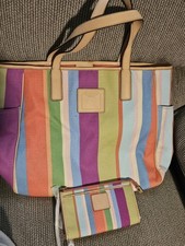 Coach Striped Tote And Matching Wallet New