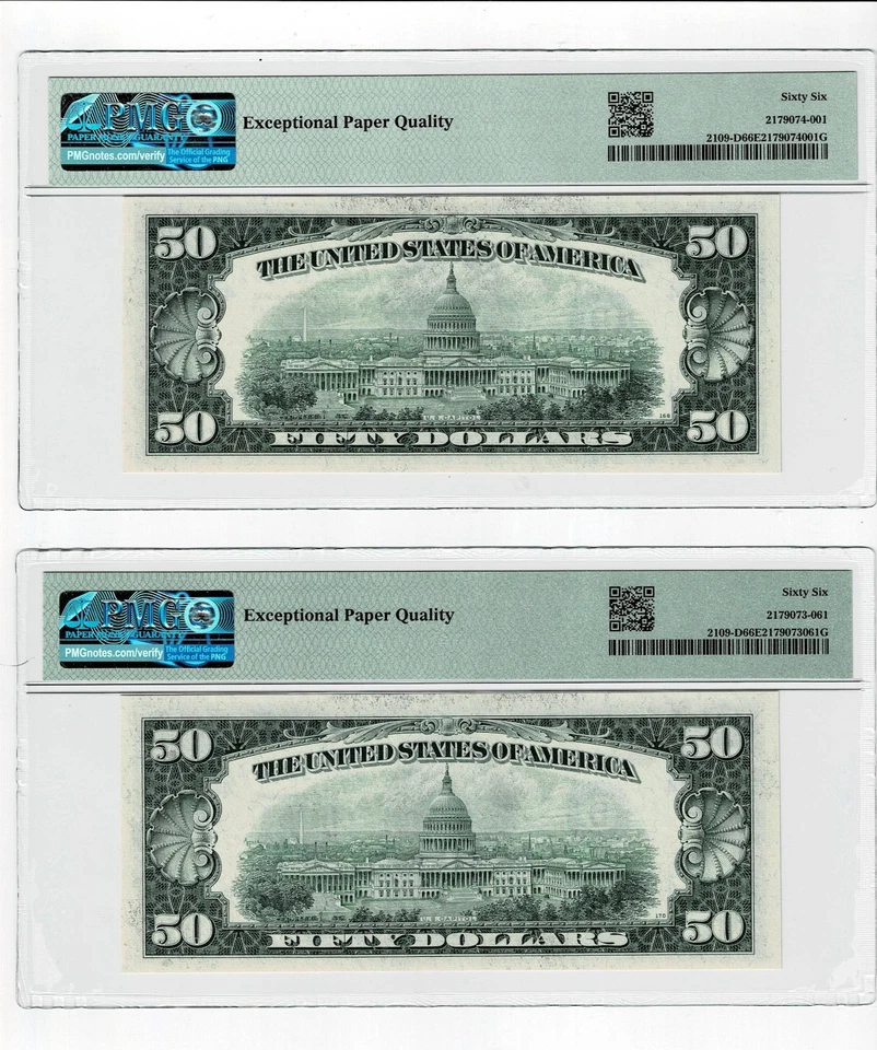 Consecutive Triplet 1950B $50  FR 2109-D DA Block PMG 66 EPQ Sequential - Image 4 of 4