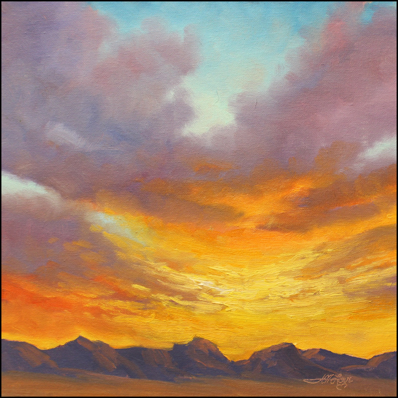 Love Art Original Oil Painting Arizona Landscape Southwestern Distant Sunset Sky