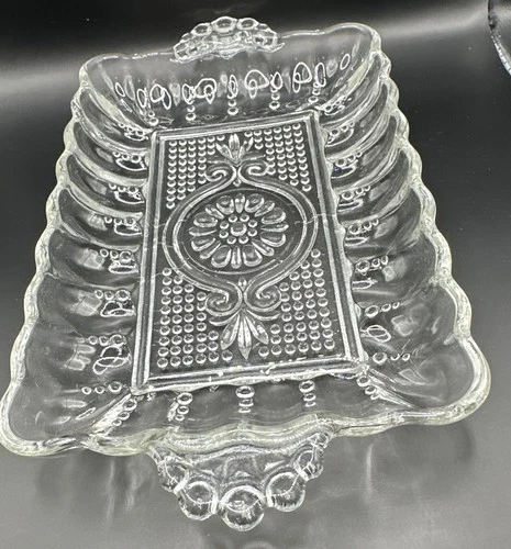 STUNNING Vintage Anchor Hocking Rectangular Pressed Glass Relish Dish