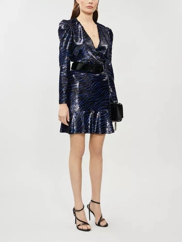 Abito midi MICHAEL KORS Bengala stampa animalier paillettes impreziosito nuovo senza etichette