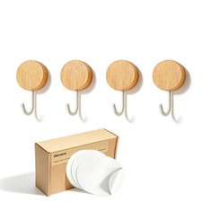 4 Pack Wood Wall Hooks Adhesive Towel Hooks Decorative Coat Rack No Drill