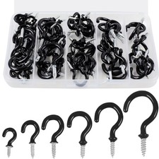 90 Pcs Black Ceiling Hooks Kit - 6 Sizes Vinyl Coated Screw-in