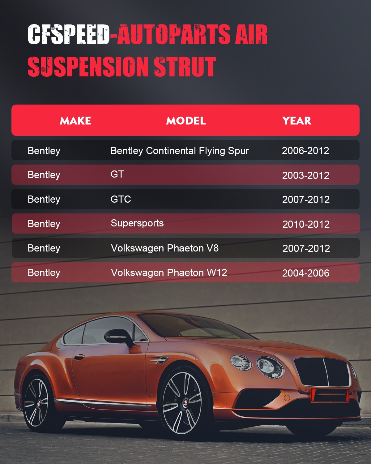 Bentley Continental GT REAR+LEFT, RIGHT Air suspension strut P/N 3W0616001