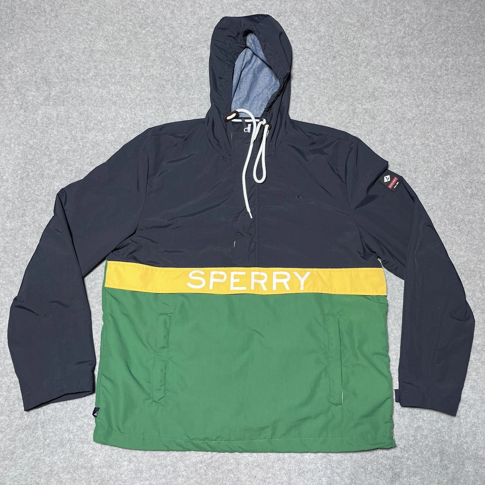 Sperry Navy Blue Green Boat Water Resistant Wind Breaker Jacket Mens Size Medium