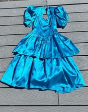 Vtg Gunne Sax Jessica McClintock Tiered Dress Sz 5 80  s Prom Shiny Bows Teal
