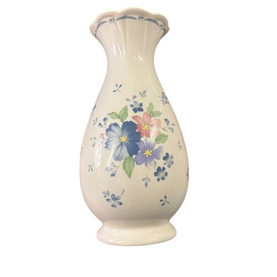 Dauphine by Nikko 5 3/4'' Ceramic Vase Japan Blue Pink Flower Decorative Tabletop