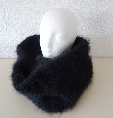 Super dicker Mohair Schal Loop Schwarz doppelt gestrickt 180cm x 20cm Schwarz