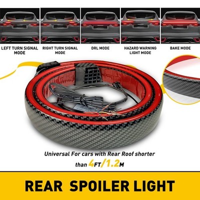 Carbon Fiber LED Car Tail Rear Brake Light Flow Turn Signal Strip Spoiler Lip