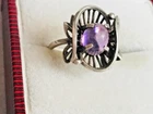 Vintage Unusual Soviet Sterling Silver 875 Ring Amethyst , Women's Jewelry 7.25
