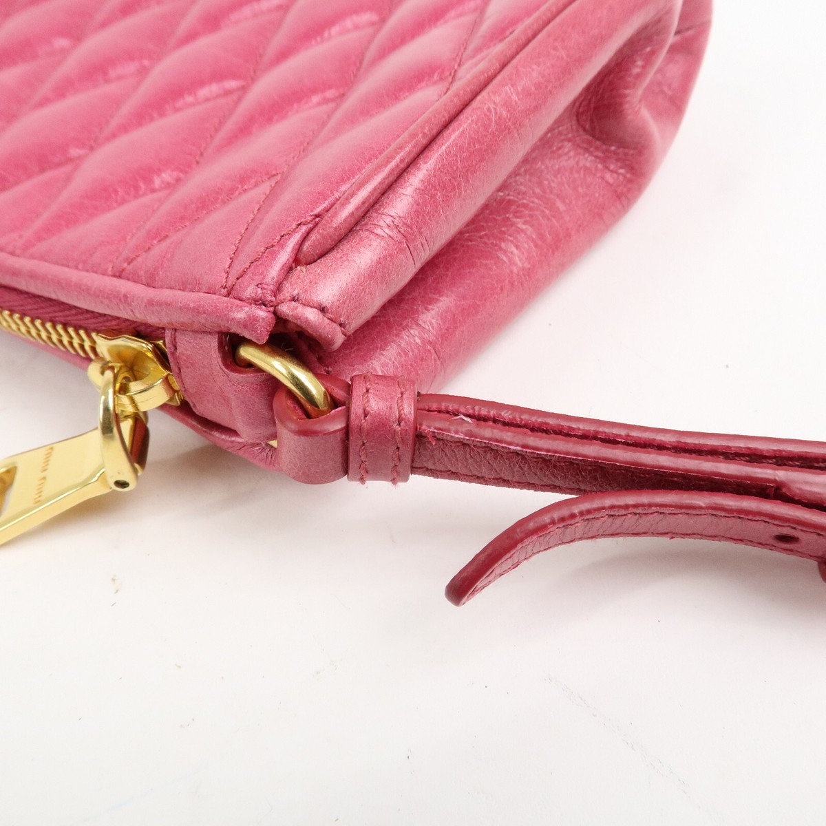 MIU MIU Logo Leather Clutch Bag Pouch Pink 5NE455 Authentic Used F