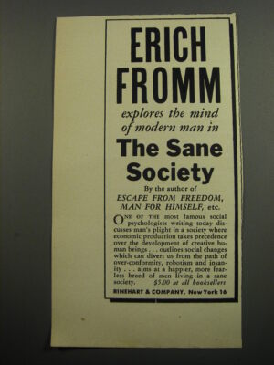 Erich Fromm The Sane Society1955年ペーパーバック 1955 Rinehart & Company Book Advertisement - The Sane Society by