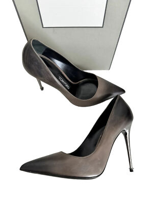 Tom Ford Iconic Gray Black Ombre Tinted Leather Metal Heel Pumps Size 39