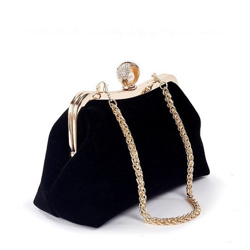 Black Evening Clutch Purse Shoulder Bag Handbag Gold Flower Diamond Pearl - Picture 6 of 9