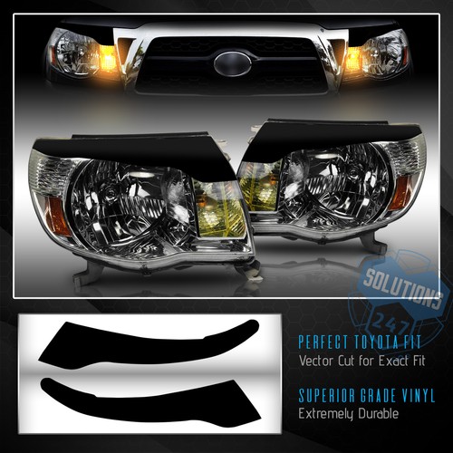 For 2005-2011 Toyota Tacoma Headlight Cover Eyelid Overlay Decals - Flat Matte - Foto 2 di 18