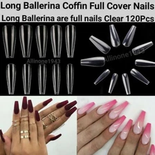 100/500/600Pcs Long Ballerina Coffin/Flat French/Stiletto/Almond False Nail/Tips