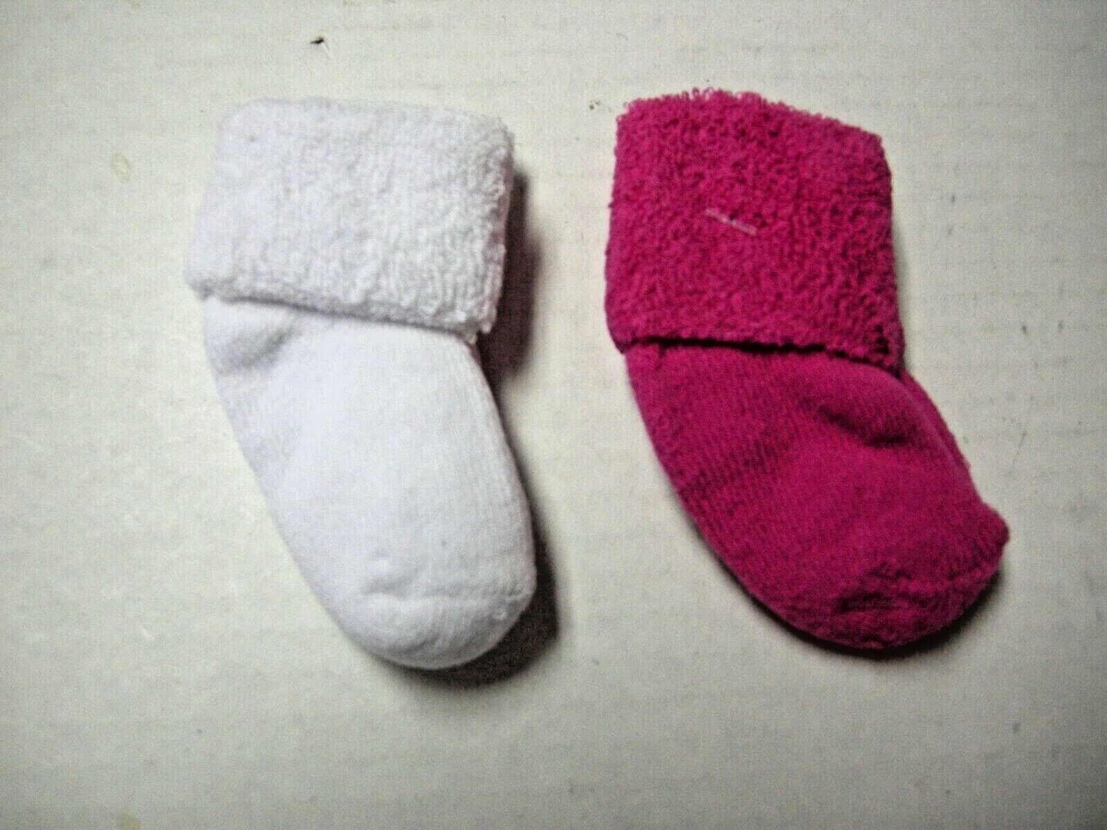 Socks/Booties, 2 Pairs, Girl, White  Fuchsia, 0-3 Mos., Cuff St