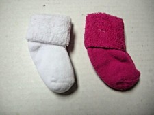 Socks/Booties, 2 Pairs, Girl, White  Fuchsia, 0-3 Mos., Cuff Style, Brand New