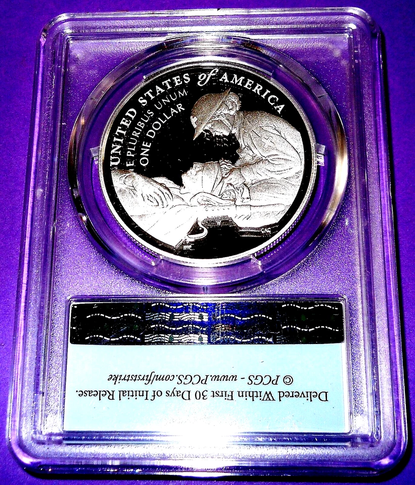 2022-W NATIONAL PURPLE HEART COLORIZED SILVER DOLLAR- PCGS GRADED FS PR-70 DCAM - Image 3 of 3