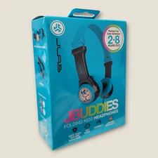 JBuddies Folding On Ear Wired KIDS Headphones Portable Volume Limiting Blue New