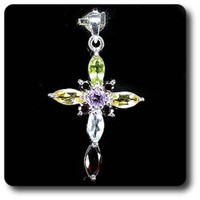 Amethyst AnhäNger Granat Peridot Citrin Topas Silber 925 + Vergoldet Weiß