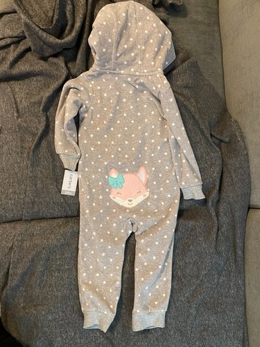 NWT Carter's Baby Girl Long Sleeve Hooded One-Piece Warm Suit Polka Dots & Fox - Picture 4 of 4