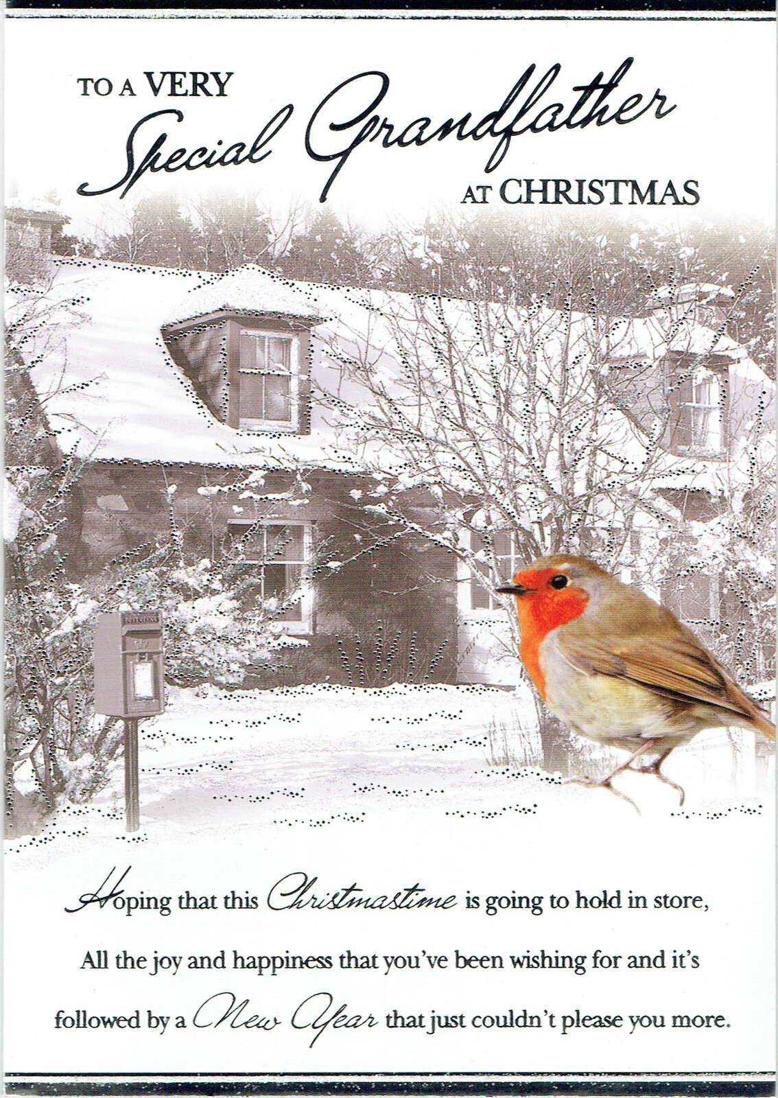 GRANDFATHER CHRISTMAS CARD  Quality  Card Robin Snow Scene Design