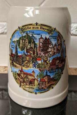 German Souvenir Mug Stein ~  grüße aus Bayern ~ M&S Germany 5.25'' NEW