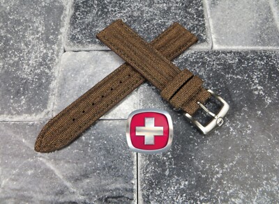 New 20mm Wenger Swiss Army Nylon Watch Band Brown Soft Rubber Watch Strap A