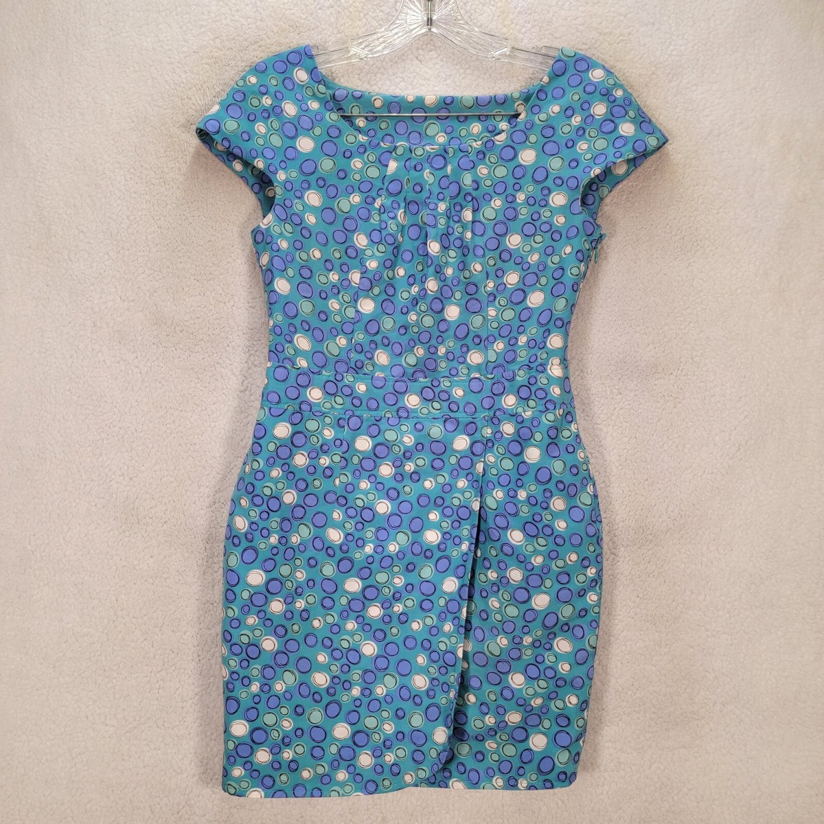 Vtg 90s Teal Women Dress Polka Dot Sexy Boat Neck Shift Micro Mini Size XS Vtg 90s Teal Women Dress Polka Dot Sexy Boat Neck Shift Micro Mini Size XS