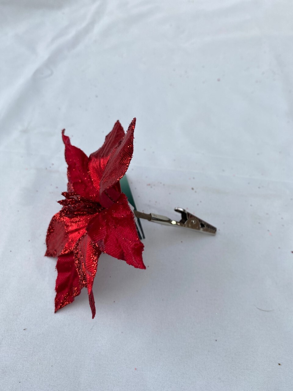Red Flower Clip on Christmas Tree Decoration 10 cm Mini Poinsettia