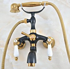 Black Gold Brass Clawfoot Bath Tub Faucet with Handshower - Wall Mount fna435