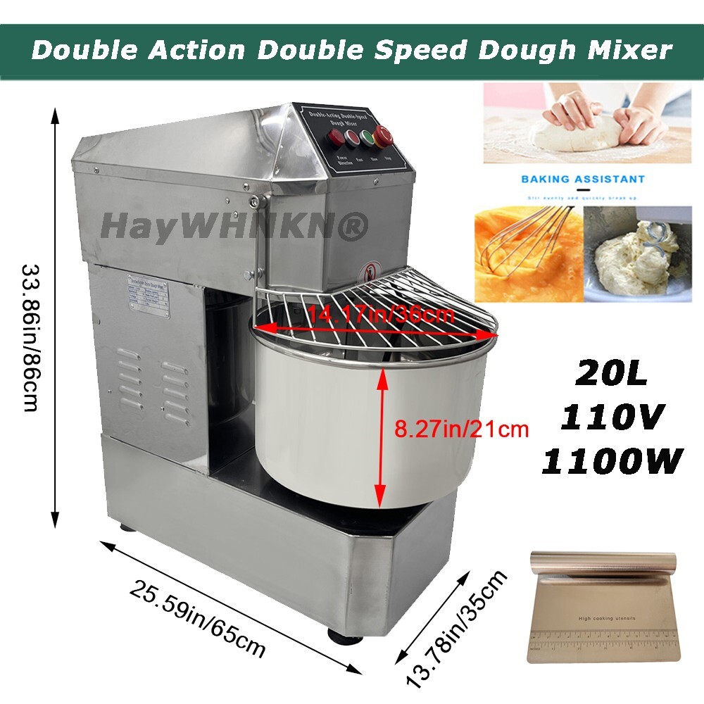 110V 20QT 2Speed Bread Spiral Dough Mixer Flour Kneader Machine