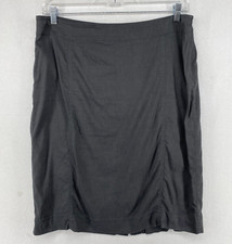 EILEEN FISHER Skirt L Stretch Linen Viscose Pencil Straight Side Zip Gray