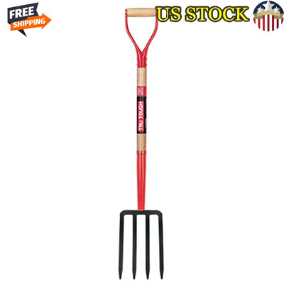 Spading Fork   4 Tines, 30 Inch Wood & Steel D-Handle for Digging, Turning